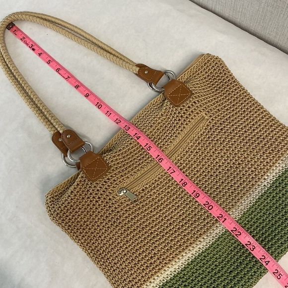 The Sak Tan Green Crochet Purse Shoulder Bag Tote - Picture 12 of 13